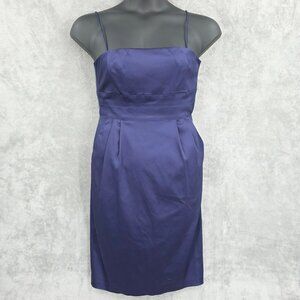Democracy VTG Sheath Dress 6 Plum Blue Purple Satin Y2K 90s Pockets Strappy New